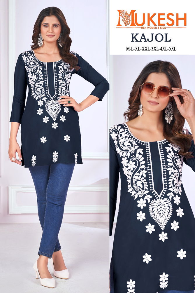 Kajol By Banwery Malai Rayon Chikankari Work Short Kurtis Wholesale Price In Surat